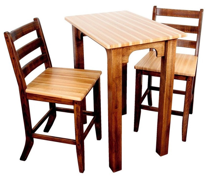 Solid White Oak High Table and Chair Set - Hand Laid, Made in USA