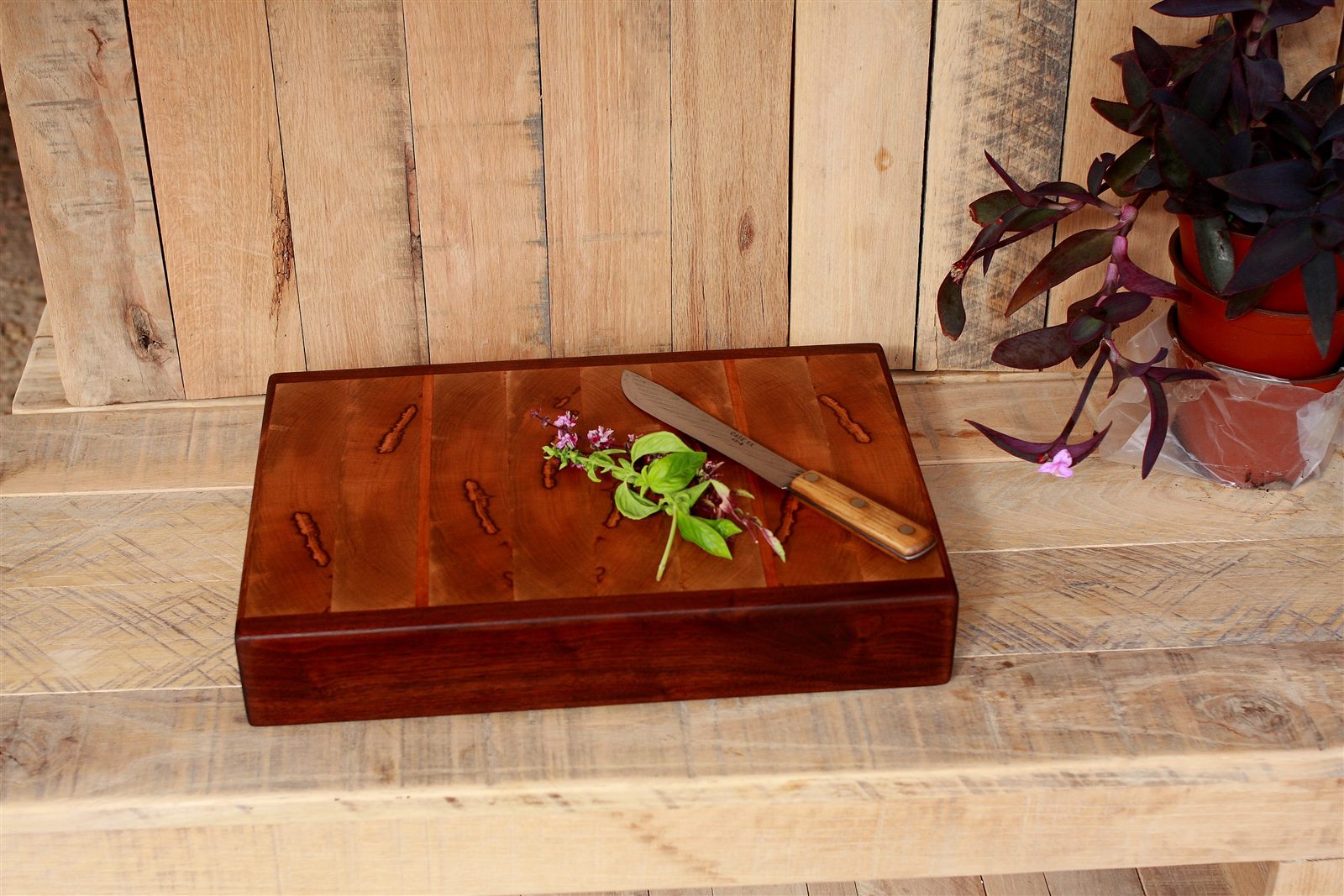Handmade End Grain Butcher Block, Walnut Cherry Mahogany - Image 3