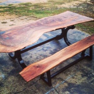 Walnut Live Edge Dining Table and Bench Set – Premium Gobi Walnut