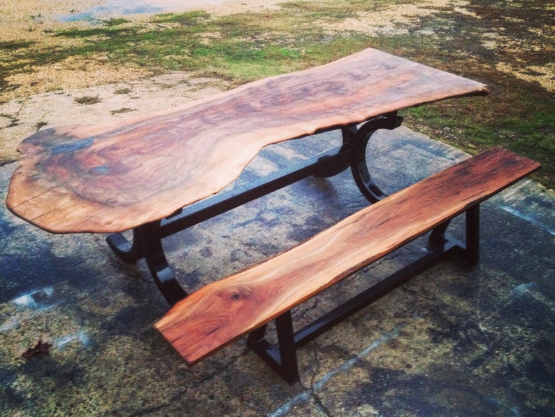 Walnut Live Edge Dining Table and Bench Set – Premium Gobi Walnut